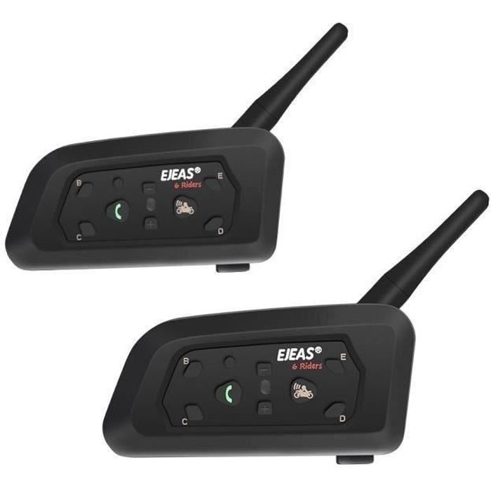 2 PCS Intercom Moto EJEAS V6-1200 Pro 2019 Nouvelle version Casque de moto BT Sans fil 1200M pour 6 Motards-Amateurs de ski-Cyclisme