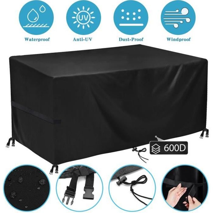 600D Housse de Protection Salon de Jardin Table Bâche Rectangulaire 242x182x100cm Couverture de Meubles Imperméable Anti-poussière U