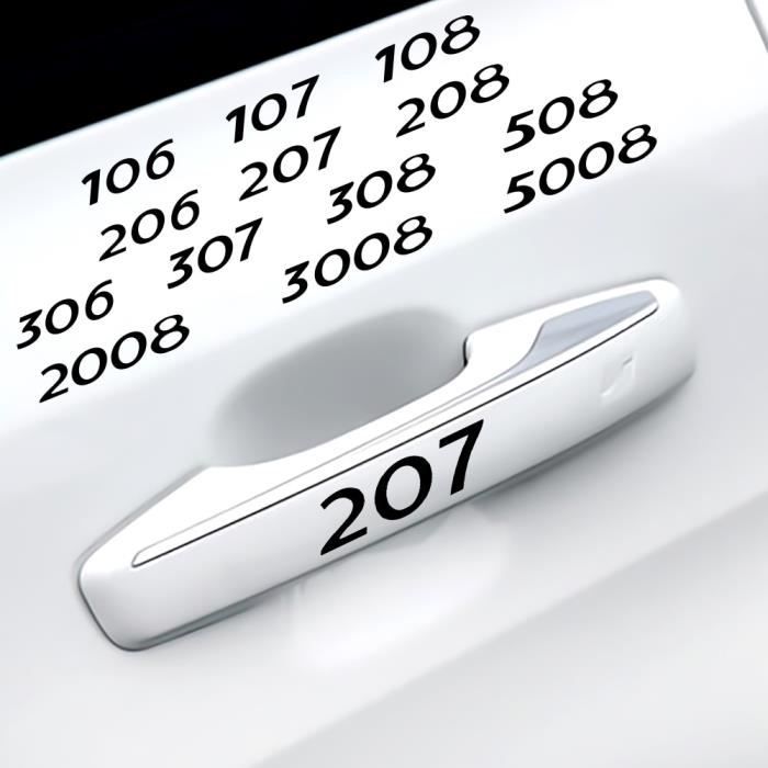 WHITE-3008 -4 pièces garniture en vinyle autocollants voiture porte poignée essuie glace autocollants pour Peugeot 206 207 208 306 3