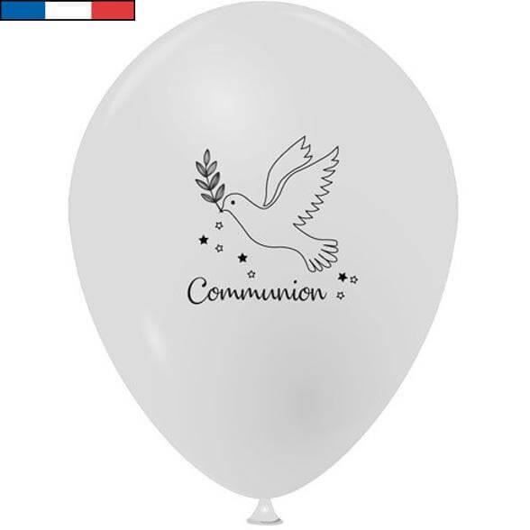 Ballon Communion français en latex blanc 25cm (x10) R/29239