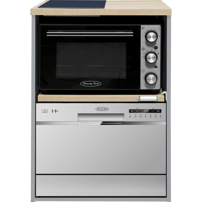 TRIO60B-ID-S Brandy Best Trio 60 cm tout-en-un avec domino induction, four et lave-vaisselle silver meuble couleur chêne clair et b