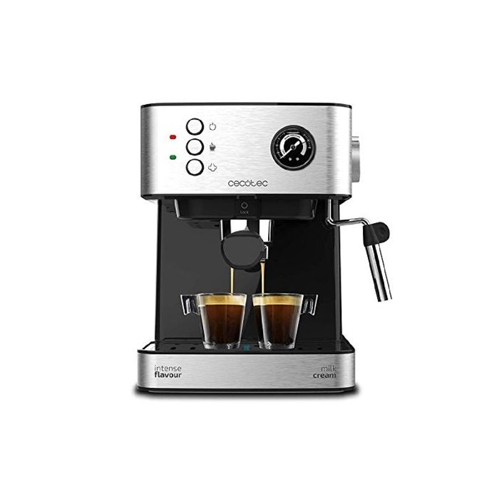 Cecotec Machine à café Expresso Power Espresso 20 Matic. 20bars de Pression,1.5 L,Bras Double Sortie, Buse vapeur,Plateau Réchauffe-