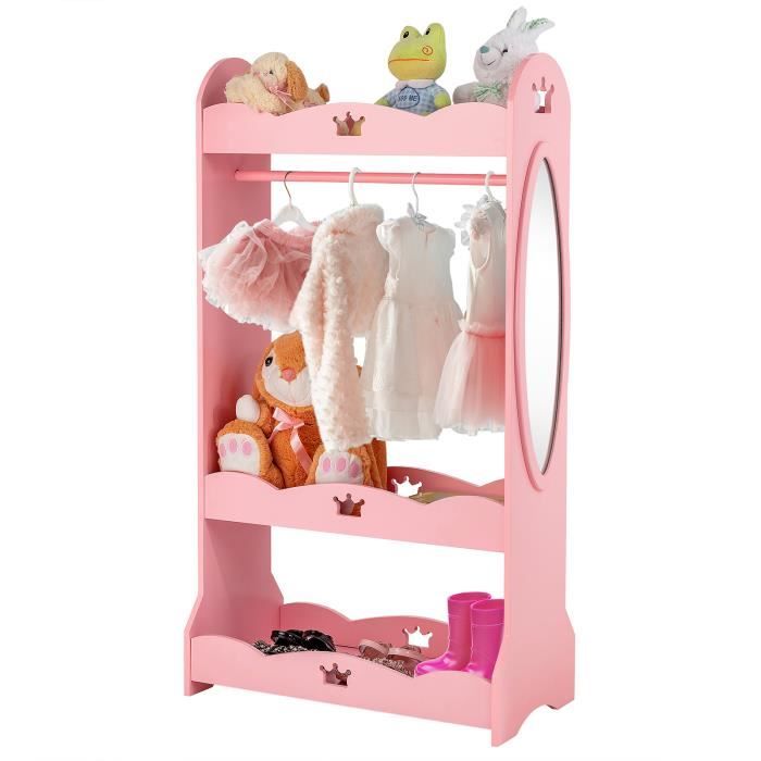 COSTWAY Armoire Enfant, avec Miroir, Etagère de Rangement et Cintre pour Chambre d'Enfant, Salle de Jeux, Crèche