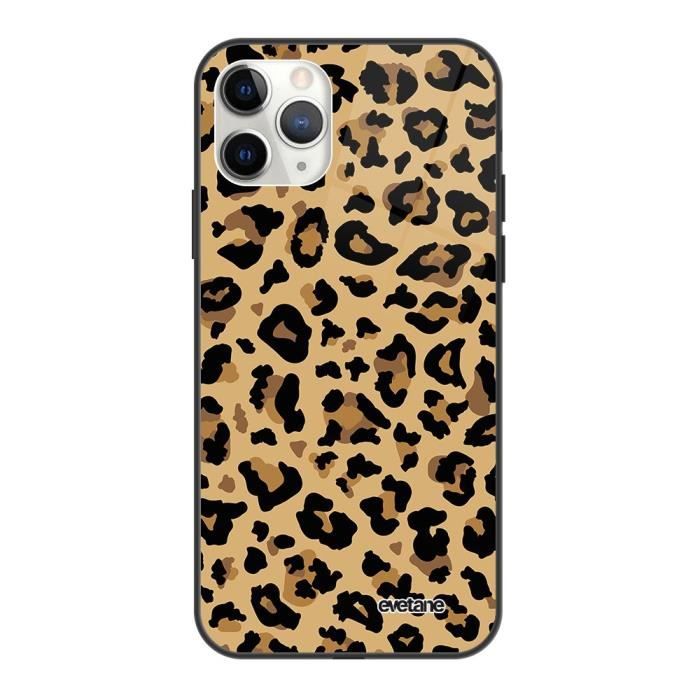Coque soft touch glossy pour iPhone 12 Pro Max - EVETANE - Modèle : Léopard Beige