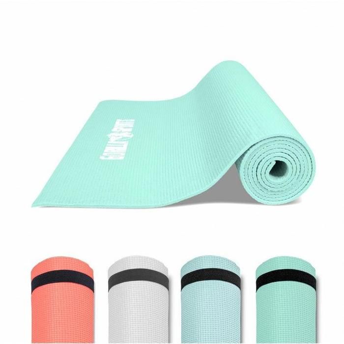 GORILLA SPORTS ® Tapis de yoga PVC bleu glacier - 180 x 60 x 0,5 cm | tapis de gymnastique avec sangle de voyage pour le yoga, le pi