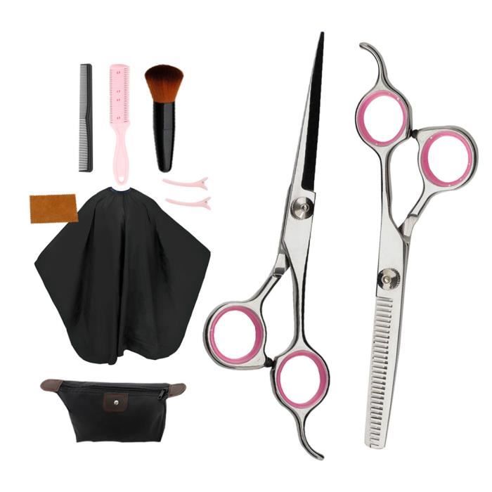 10x Professionnel Ciseaux Coiffure - Ciseaux de Coiffure Peigne de Rasoir Cape Brosse Peigne Chiffon Pince Sac de Rangement Rose