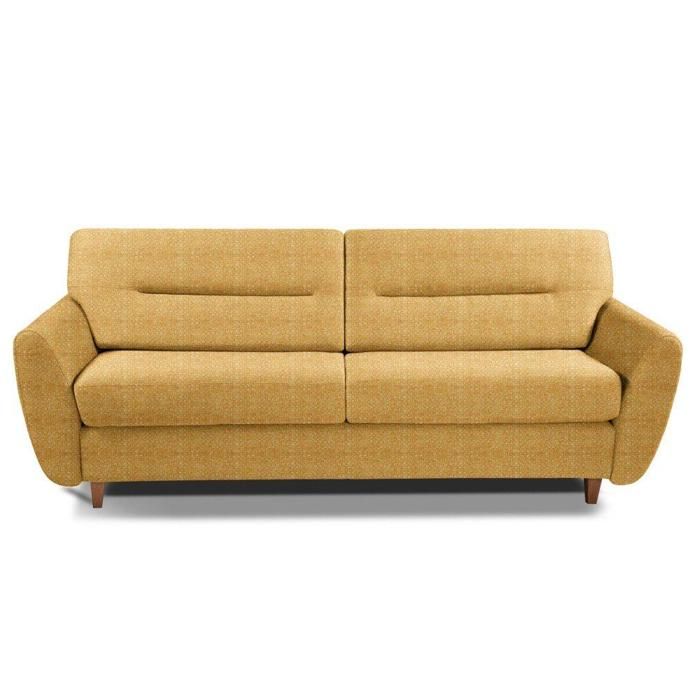 Canapé convertible COPENHAGUE 140cm matelas 16 cm EXPRESS Sommier lattes RENATONISI tweed jaune jaune Personnalisable Inside75