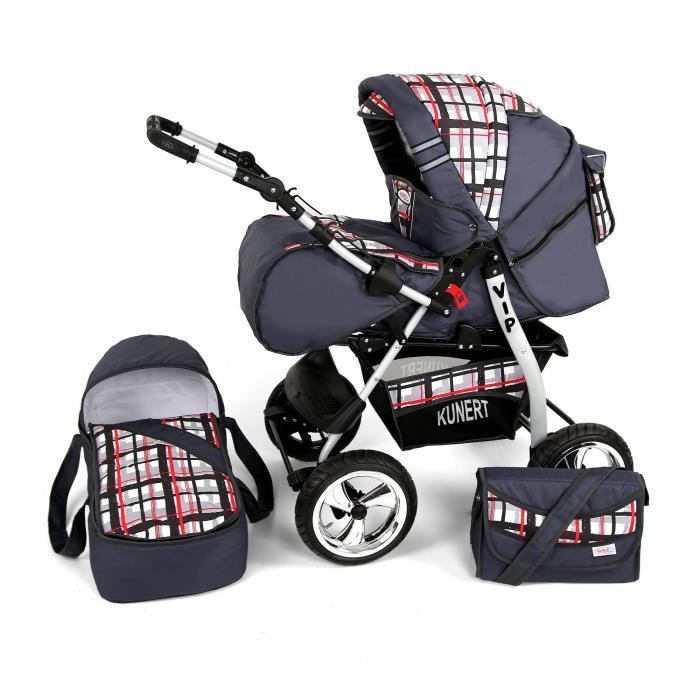 Poussette / Landau combiné 2en1 multifonctions bébé enfant 0-36m avec équipement Roues en caoutchouc Volver - Graphite - À Carreaux.