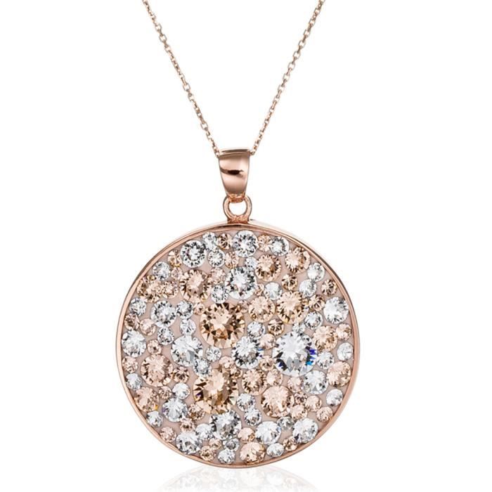 Mes-bijoux.fr - Pendentif + Chaîne Argent 925 Femme Métal doré Beige et ornée de Cristaux de Swarovski Element - WPI15MXSrgv