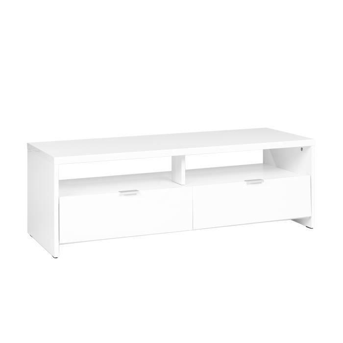 MEUBLES COSY Meuble TV scandinave contemporain Blanc brillant - L 110 x P 41 x H 38 cm