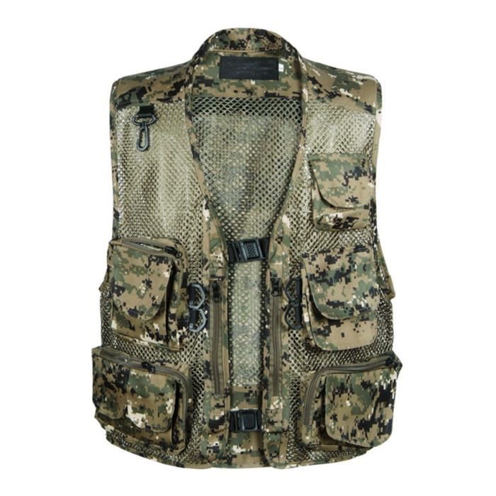 Homme Multi-Poches Gilet Rapide étanche de Plein Air Sports de Voyage Les Poches sans Manches vert S