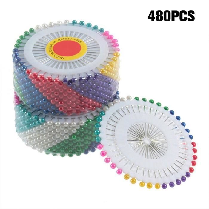 Lot de 480 épingles de couture à tête ronde effet perle Colorées
