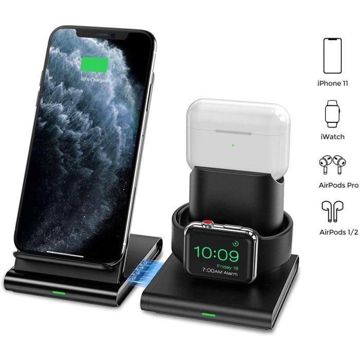 Chargeur Rapide sans Fil Seneo 3 en 1, Support de Charge pour Apple Watch Series 5/4/3/2 Airpods Pro pour iPhone 8 à iPhone 13 Pro