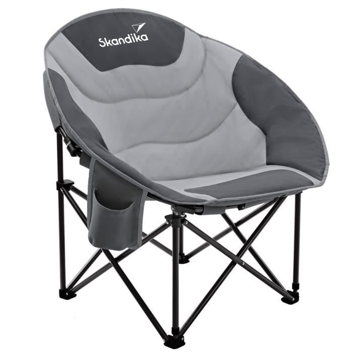 Skandika Moonchair Sirkka - Chaise de camping, siège rembourrée - Fauteuil pliable - Max. 150 kg - Sac de transport - Gris