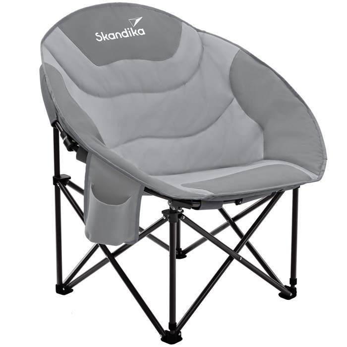 Skandika Moonchair Sirkka - Chaise de camping, siège rembourrée - Fauteuil pliable - Max. 150 kg - Sac de transport - Gris