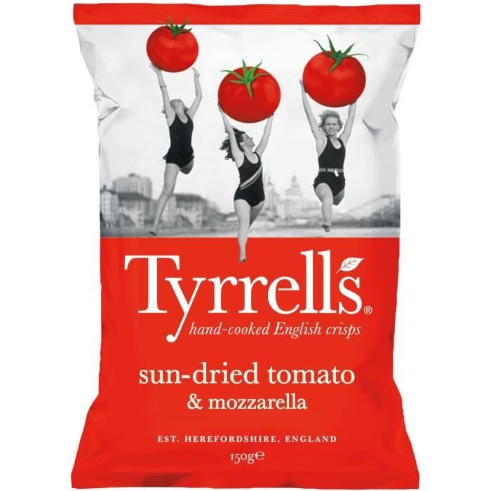 TYRRELL'S Chips de pommes de terre Lisses Sachet de Tomates séchées et Mozzarella - 150 g