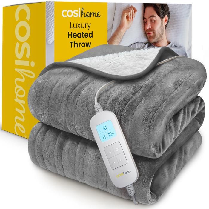 Couverture Chauffante Electrique - COSI HOME - 180x130cm - Gris - 10 Réglages de Température - Minuterie 10h
