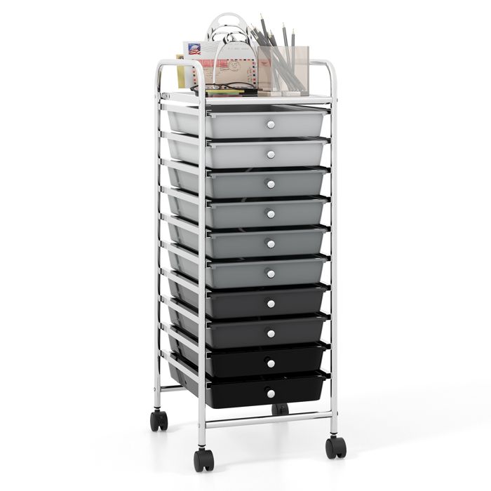 Chariot De Rangement Avec 12 Tiroirs Amovibles - 62,5x37x62,5 Cm, Cadre Métal, Roues Bloquantes, Charge 10 Kg Par Tiroir
