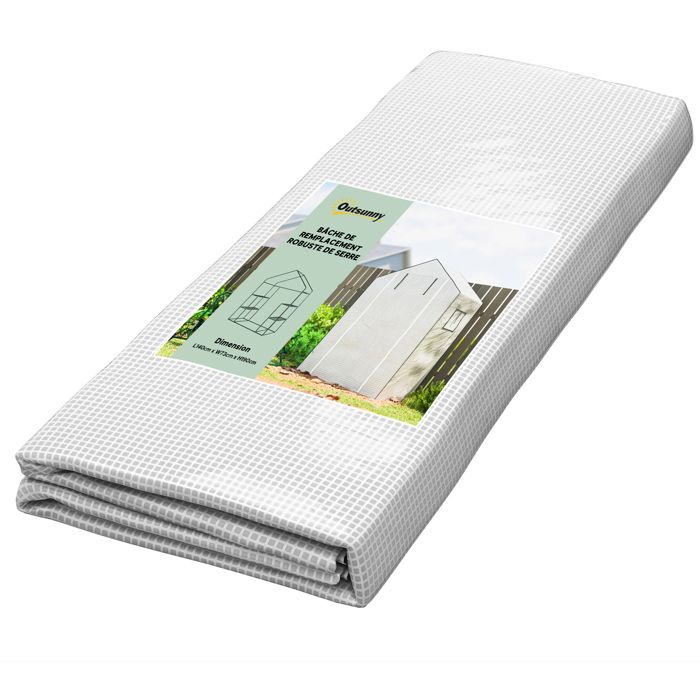 Bâche de remplacement pour serre de jardin Outsunny 140 x 73 x 190 cm avec fenêtre porte anti-UV pour le jardin - Blanc