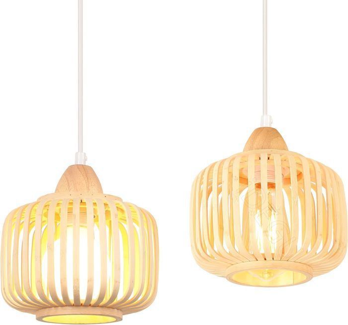 IDEGU 2pcs Suspension Luminaire Vintage Bambou Lustre Industrielle Edison E27 Eclairage Plafond Ajustable Moderne pour Salon