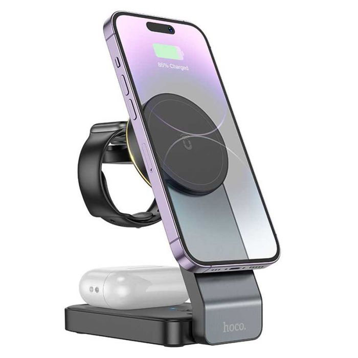 Station de Recharge Sans Fil - Hoco - CQ3 - Induction 3en1 - Compatible iPhone Apple Watch AirPods - Noir