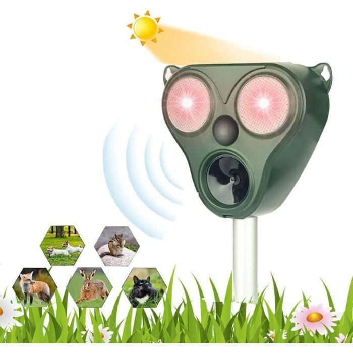 Répulsif ultrasons solaire étanche avec détecteur de mouvement - Idéal pour chats, chiens, rats