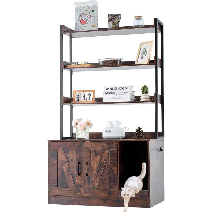 Meilleurs prix pour Meuble Cache Bac à Litière pour Chat-VEVOR- 85x49x149 cm-Armoire en Bois pour Cacher la Plupart des Bacs à Litière pour Chats