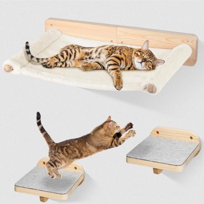 Comparer les prix de SUPFINE Hamac Mural Pour Chat, Arbre À Chat, Lit En Bois Pour Chat, Cadre D'escalade, Arbre À Chat Pour Grimper, Dormir Et Jouer