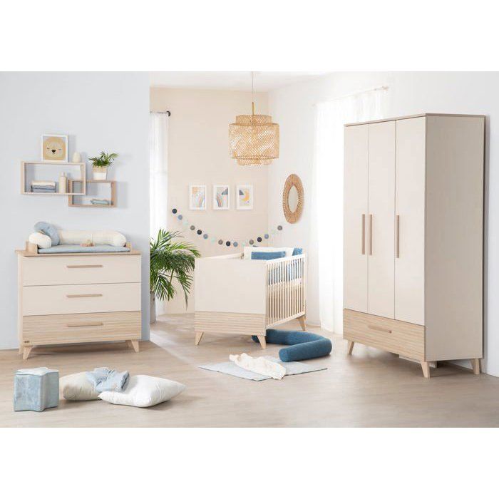 Chambre Enfant Roba 'Felicia' - Lit 70x140cm, Table à Langer, Armoire 3 Portes | Blanc Et Luna Elm