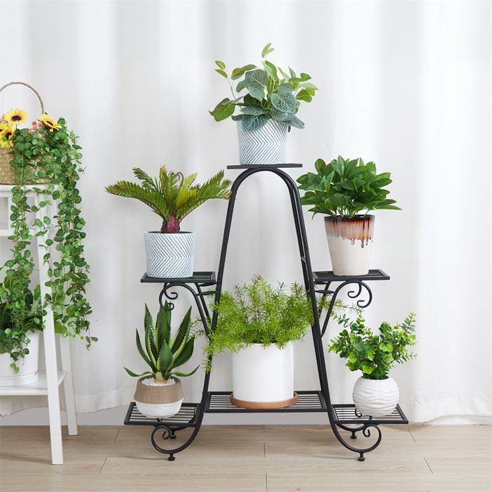 Support pour plantes-Bamworld-Étagère à plantes intérieure métallique-2 Niveaux-30*30*68.6cm-Noir - Maison