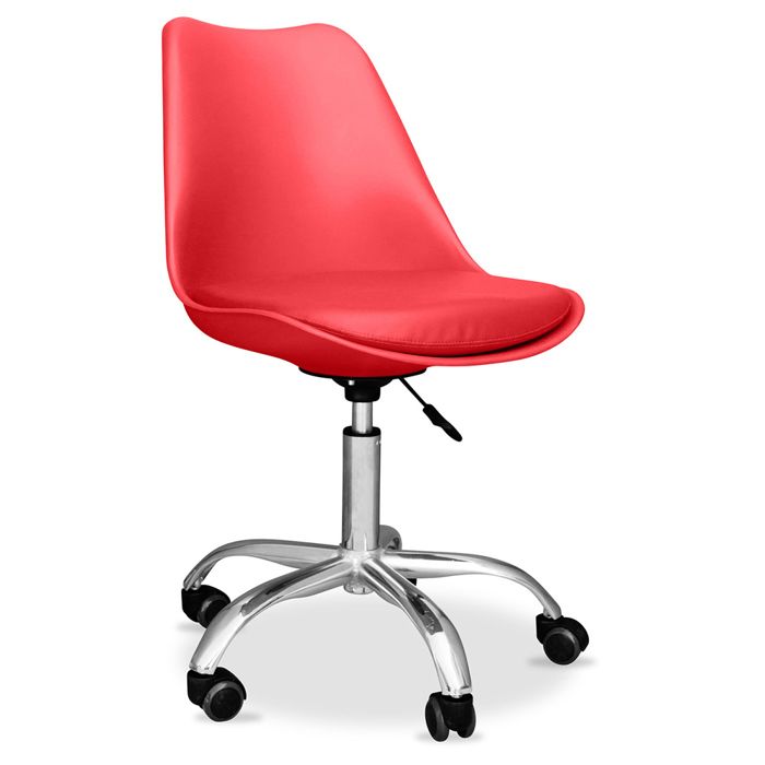Chaise de bureau à roulettes – pivotante et réglable - Bamba Rouge