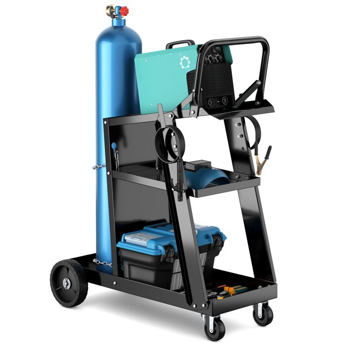 COSTWAY Chariot Poste à souder Mobile -3 Niveaux pour Soudage TIG MIG -Plateaux Inclinable Charge max.: 100 KG Noir