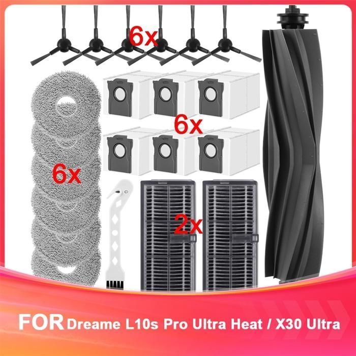 pour Aspirateur Robot pour Dreame L10s Pro Ultra Heat / X30 Ultra Brosse Principale Sacs à Poussière Lingettes Filtres