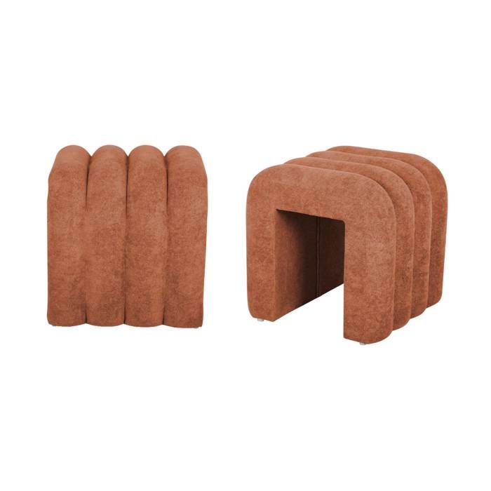 Set de 2 poufs contemporains en tissu orange Set de 2 poufs contemporains en tissu orange
