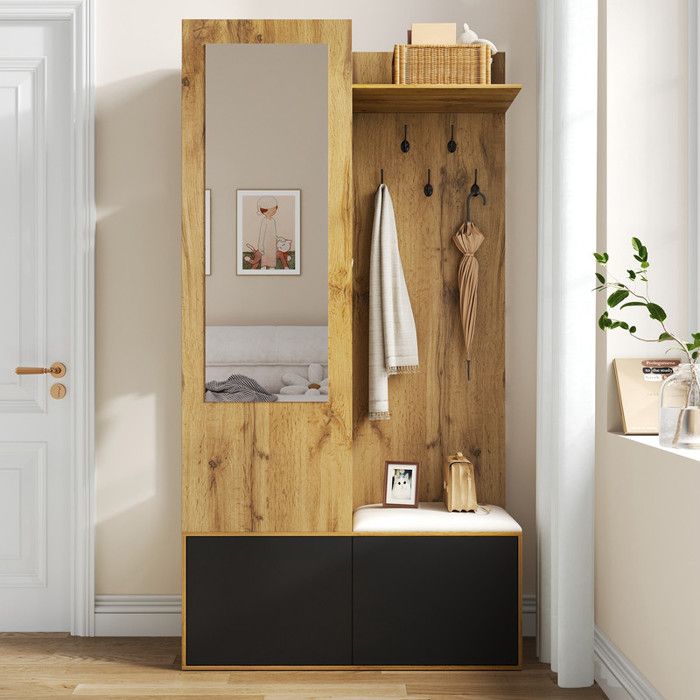 Ensemble de garde-robe avec miroir - étagère à chaussures avec garde-robe ensemble de garde-robe comprend 5 patères - un miroir