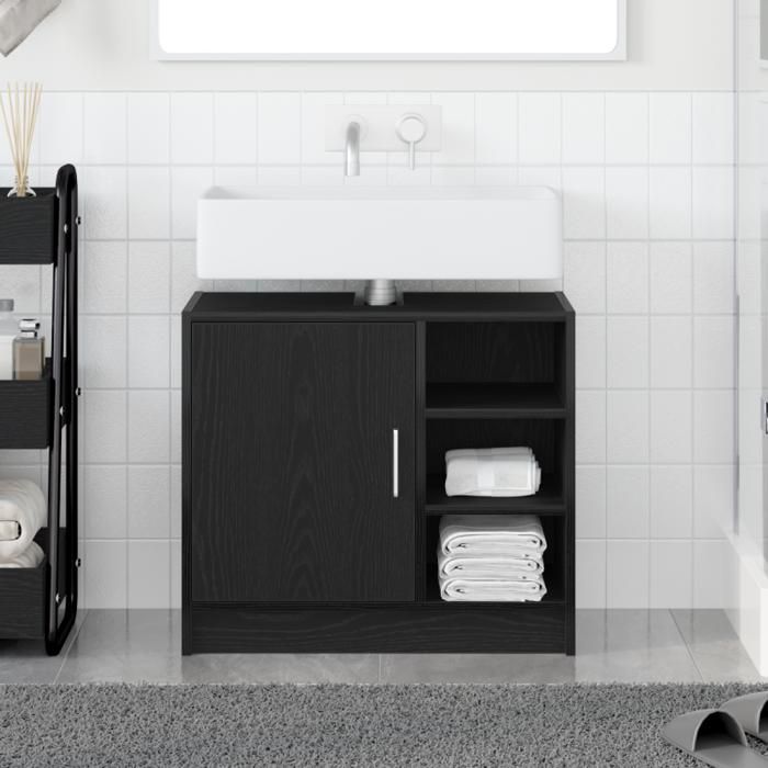 Meuble sous lavabo - Chêne Noir - 63x29x55 cm - Bois dingénierie - Finition mate