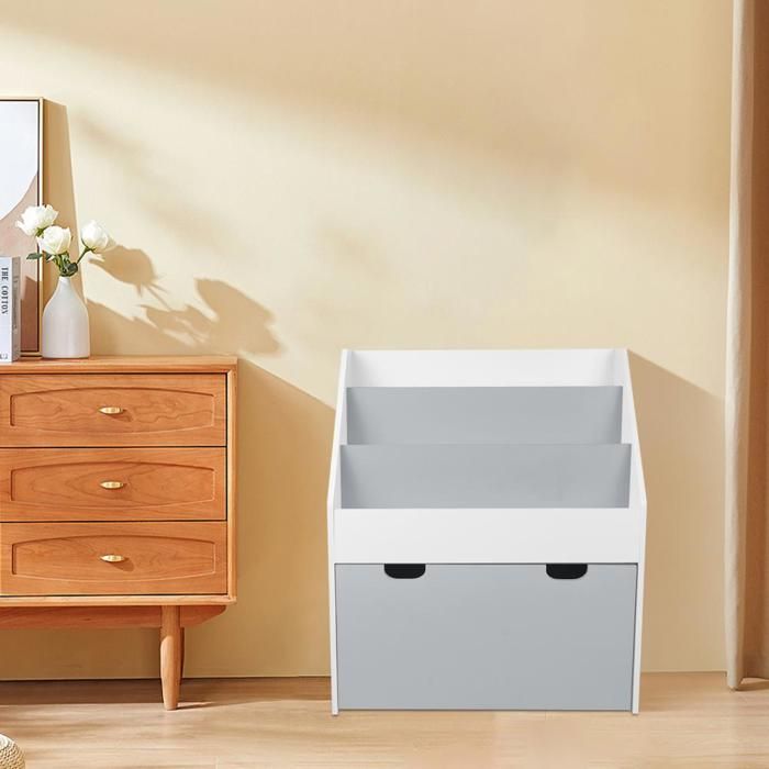 JEOBEST Bibliothèque Enfant Étagère à Livres avec Coffre à Jouets Rangement Livre et Magazines 62 5×30×70cm Blanc Cassé