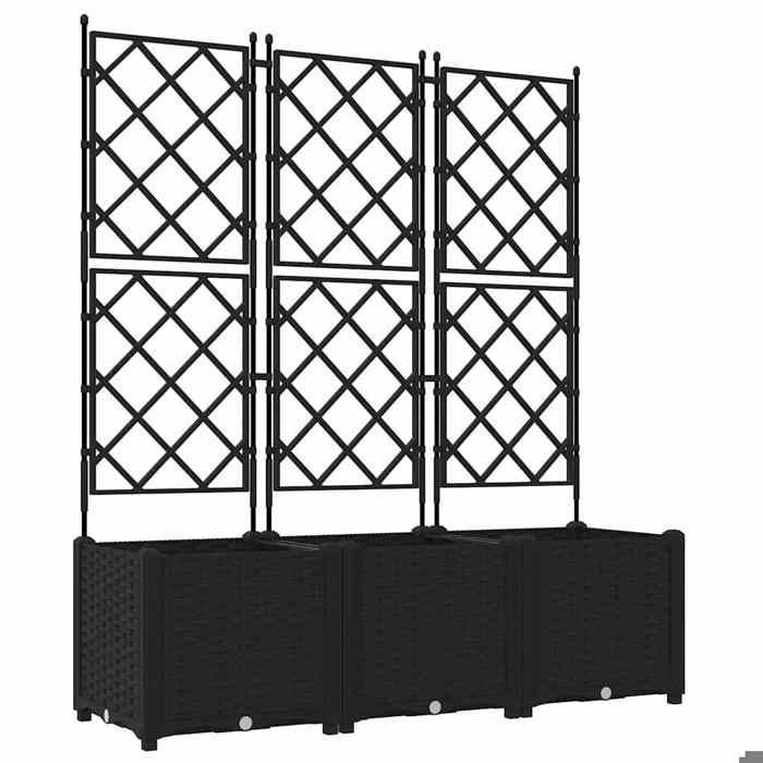 RUIG - NEUF JARDINIERE - BAC A FLEUR Pot de jardin avec treillis - 3 pcs Noir 120x40x143 cm CL77987