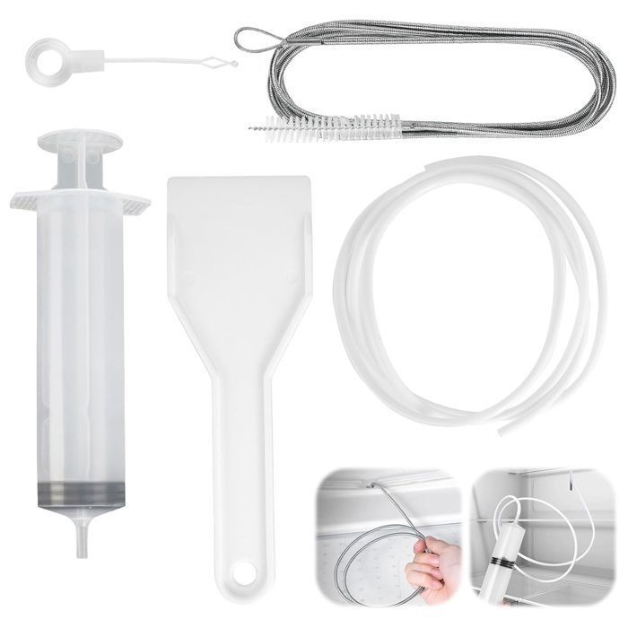 Kit Complet Nettoyage Réfrigérateur 13 Pièces – Brosse 1.5m + Seringue + Pelle + Bouchons – Débouchage Évacuation