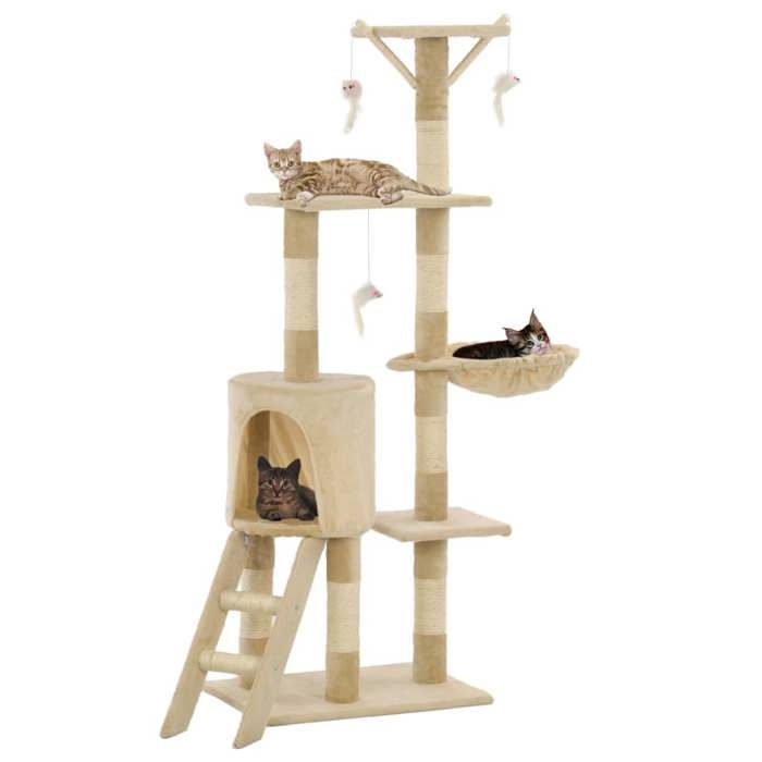 Arbre à chat - vidaXL - 138 cm - Sisal - Beige - Jouets inclus