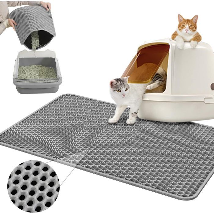 Comparer les prix de Tapis Litière Chat 60 X 45 Cm - Tapis Chat Imperméable-Double Couche Tapis de Litière pour Chat - Tapis Litière Pour Chat - Gris