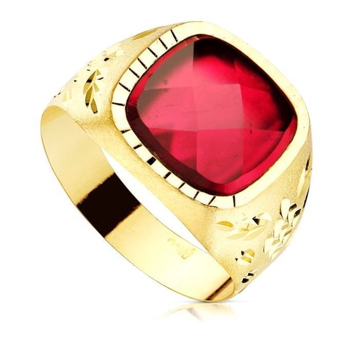 Chevalière creuse en or 9 carats avec une pierre rouge sculptée de 14 mm.