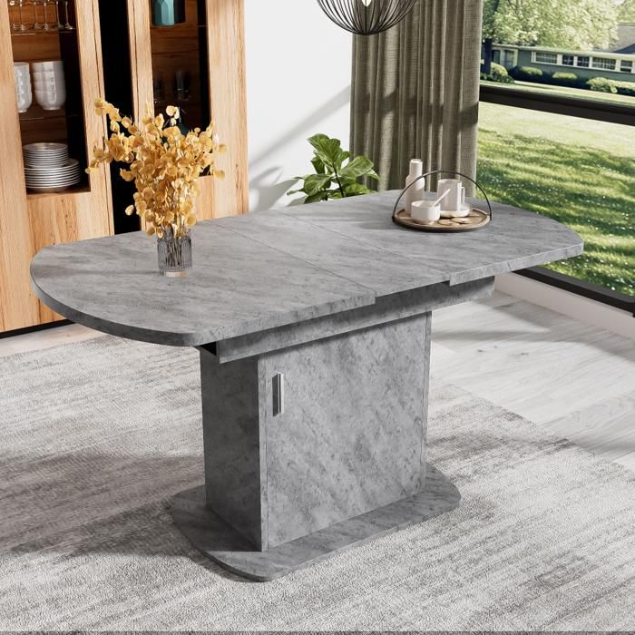 Table à Manger Ovale Extensible 110–130 cm Rangement intégré Minimaliste Effet Béton Table de Cuisine pour Salle de Manger