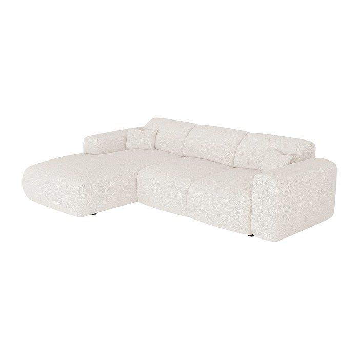Grand canapé dangle gauche convertible en tissu bouclette blanc POGNI de Maison Céphy