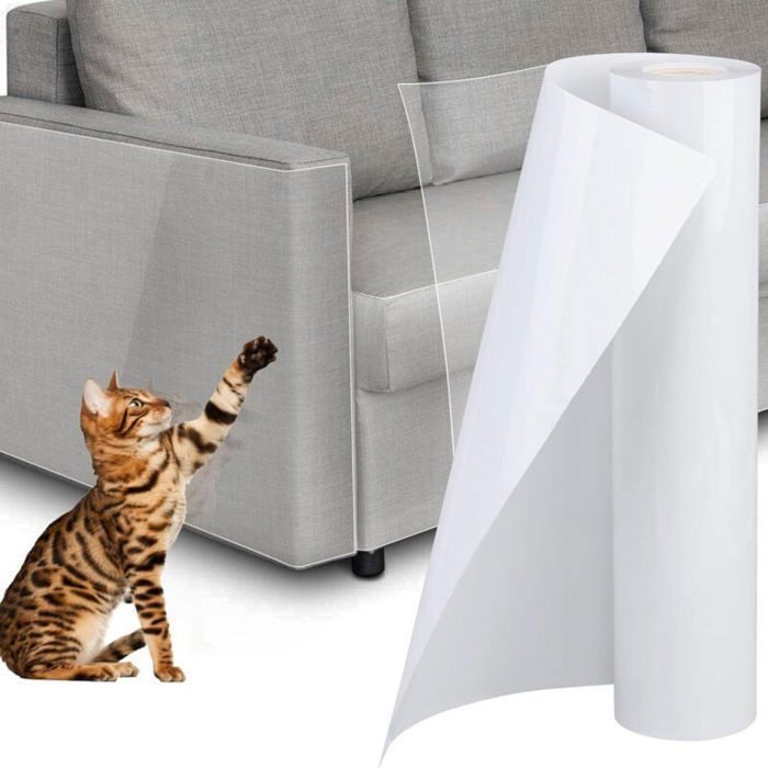 Housse de canapé anti-griffures - ULISEM - 30x500 cm - Transparent - Épaisseur 15 mm - Forte adhérence - Sans résidus