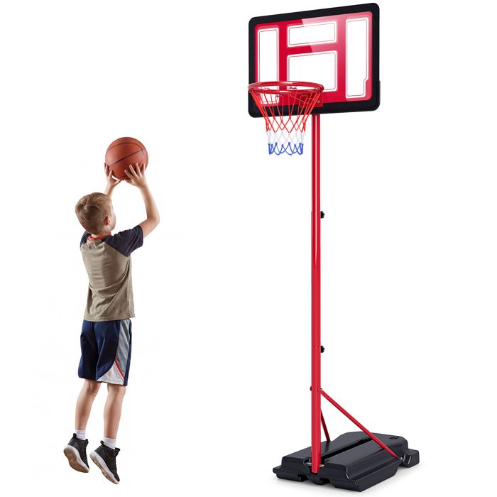 Panier de Basket-ball sur Pied 95-155CM COSTWAY-Support Base Lestée Remplissable-Cercle Métallique avec Filet-Planche à Haut Rebond