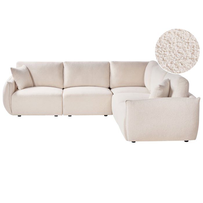 Canapé d\'angle modulable 5 places MESNALI Bouclé Blanc cassé Côté ...