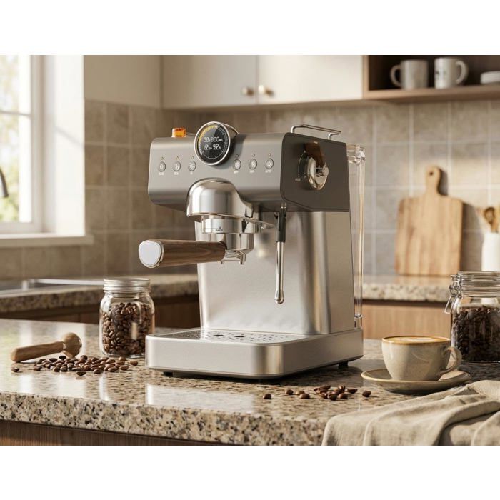 Machine à expresso 20 bars - LUNSY - CM5712-CB - Buse vapeur - Style rétro - Réservoir 15 L - 364x262x36 cm - Gris - Lunsy