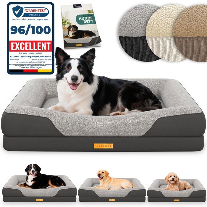 ELONEO lit orthopédique pour chien gris taille M couchage confortable avec mousse mémoire coussin lavable