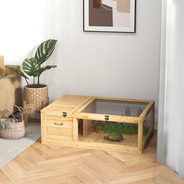 Maison enclos cage habitat pour petit animal tortues avec 2 espaces 91 x 605 x 32 cm bois massif jaune clair